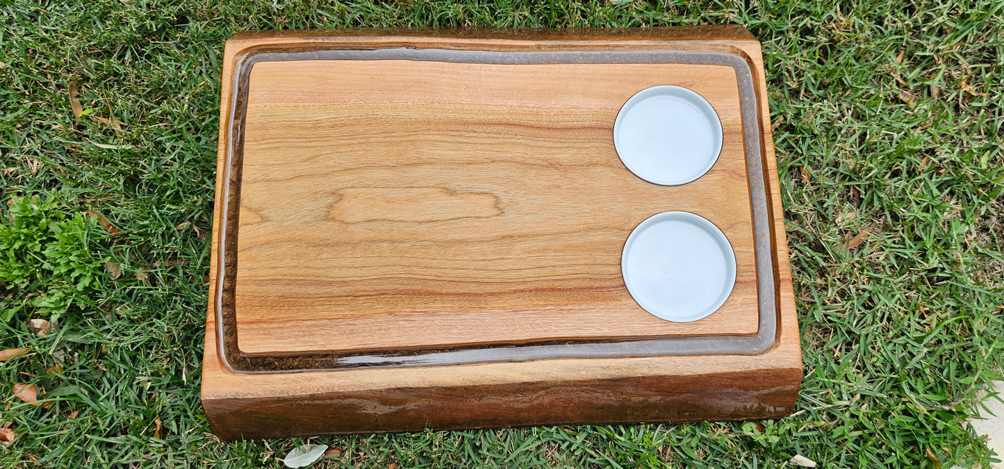 Chopping Board Camphor wood with juice groove and resin epoxy