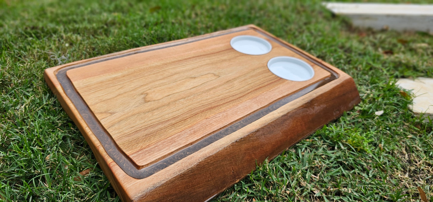 Chopping Board Camphor wood with juice groove and resin epoxy