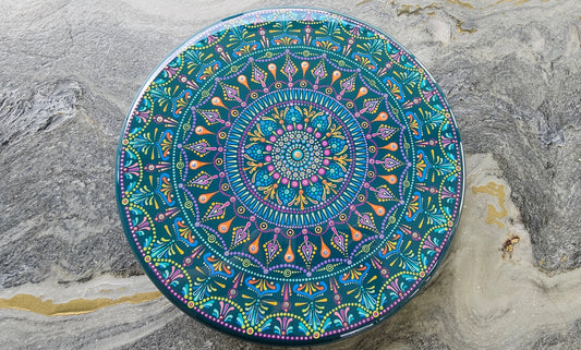 Mandala  with resin epoxy like a glass